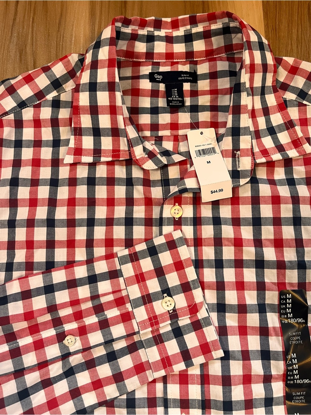 $45 New Gap Men’s Medium M Slim Fit Button Down Shirt Red Blue Plaid Preppy NWT